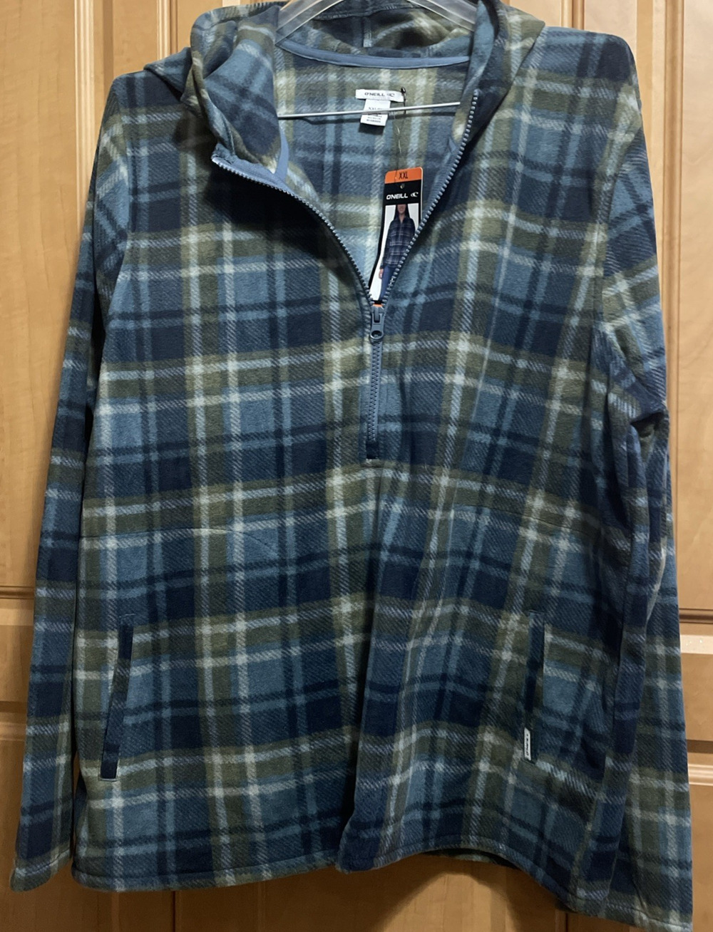 NWT O'Neill Shirt Jacket Blue Plaid Flannel Hooded Zipper - Size XXL